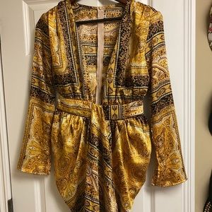 Gold and Black Plunge Mini Dress